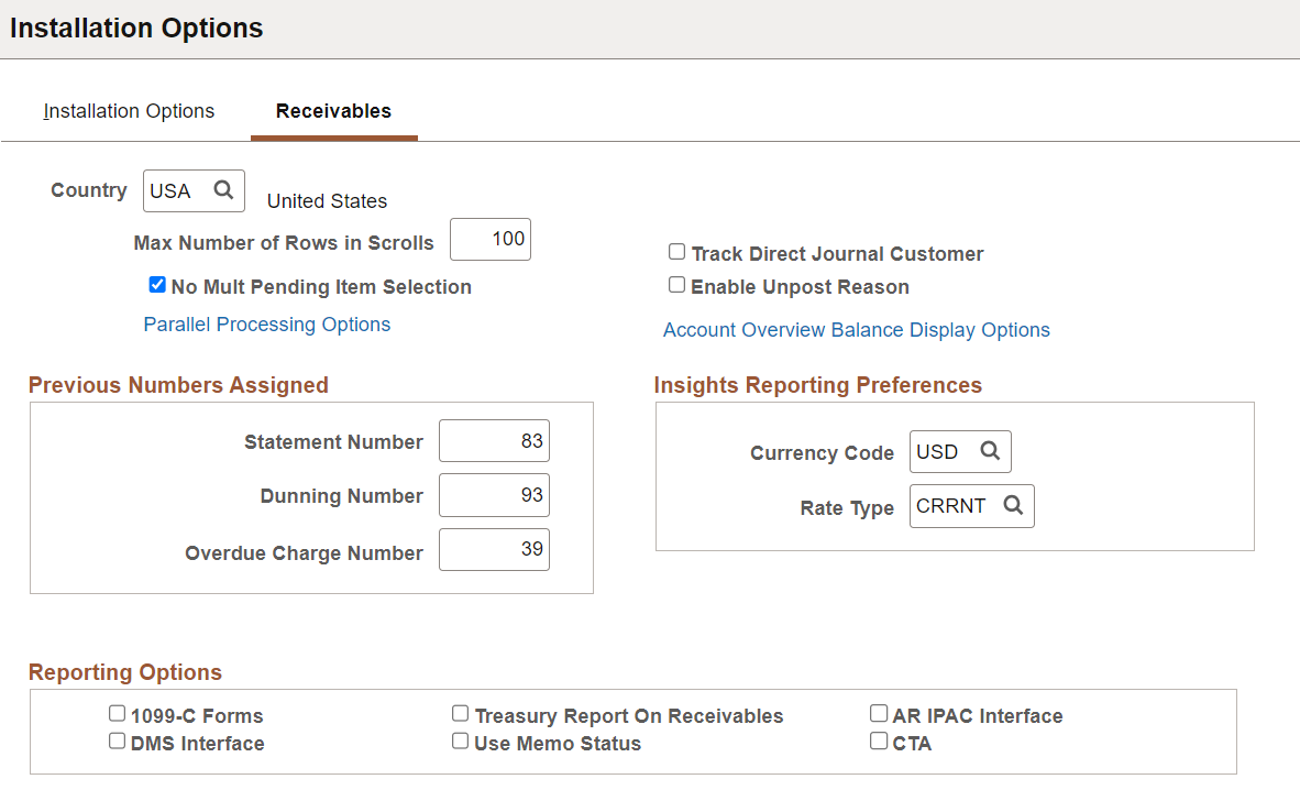 Receivables Installation Options (1 of 2)