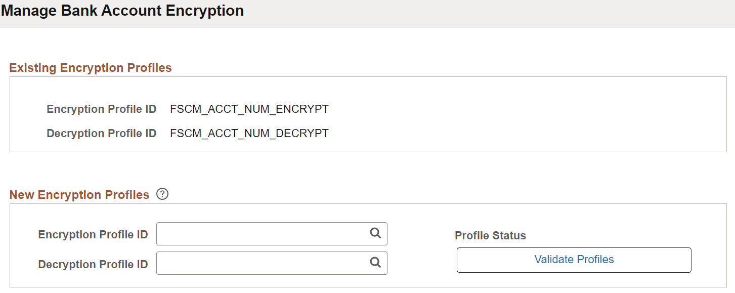 Manage Bank Account Encryption Page
