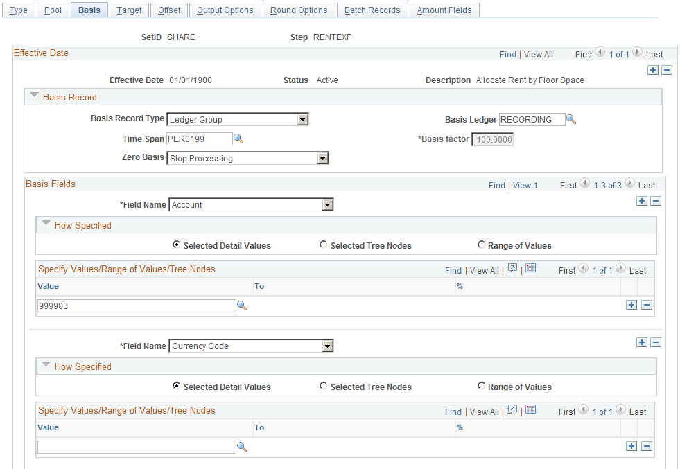 Define Allocation Step - Basis page