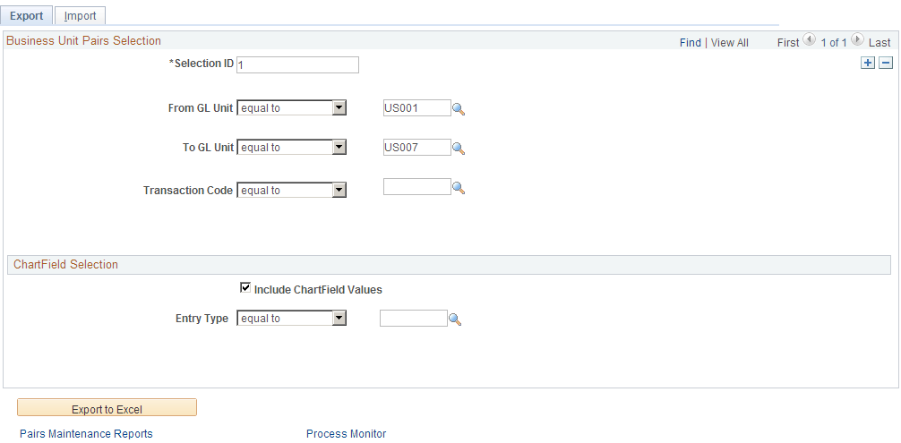 InterUnit Pair Mass Maintenance - Export page