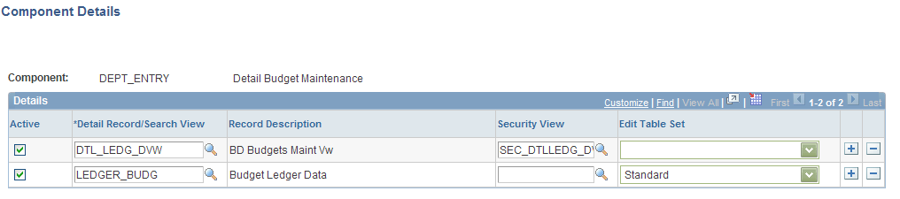 Component Details page (Single Transaction Display check box not selected on Register Components - Options page)