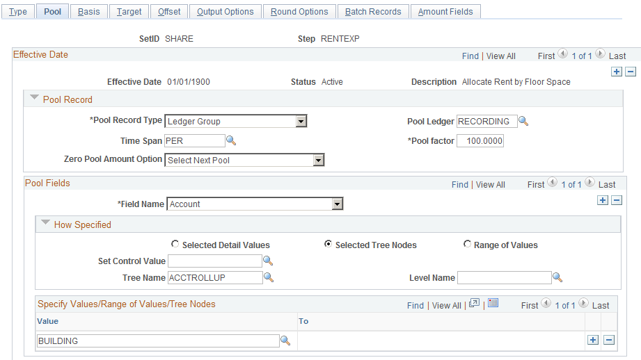 Define Allocation Step - Pool page