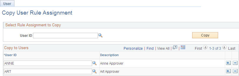 Copy User Rule Assignment page