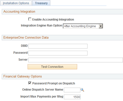 Installation Options - Treasury page