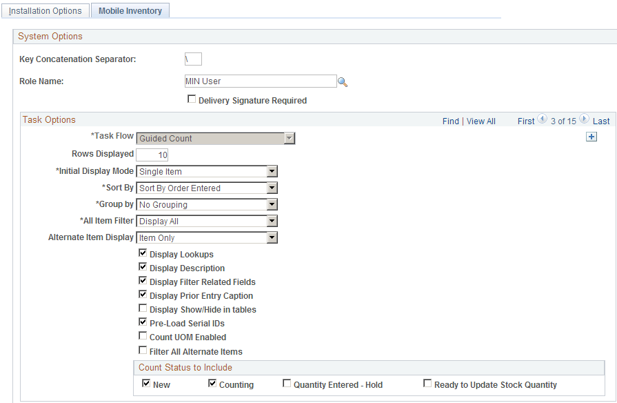 Installation Options - Mobile Inventory: Guided Count task flow page