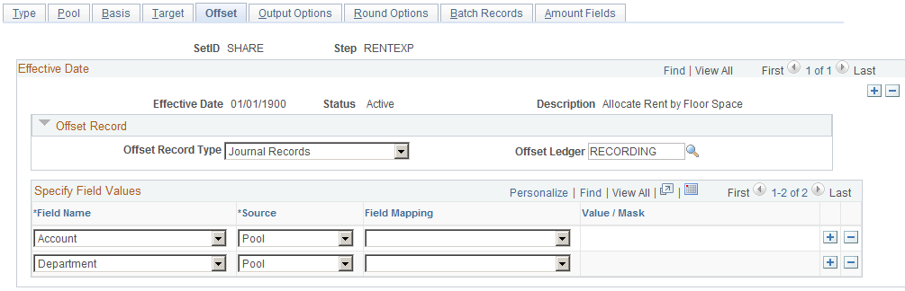 Define Allocation Step - Offset page