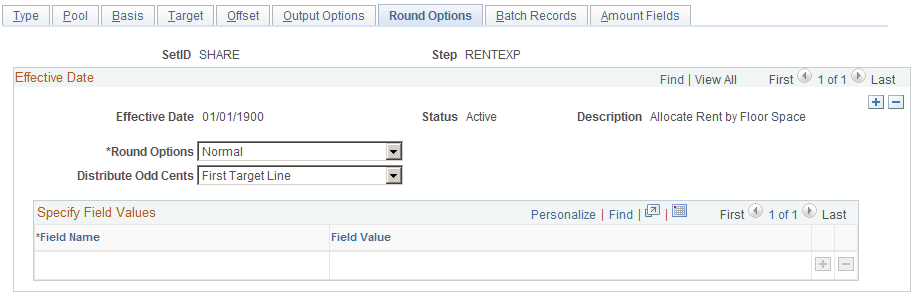 Define Allocation Step - Round Options page