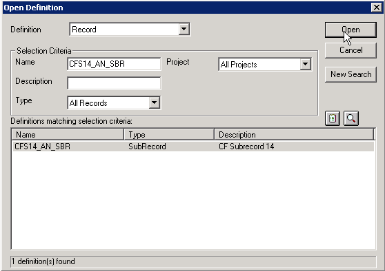 Application Designer - Open Definition (Record)