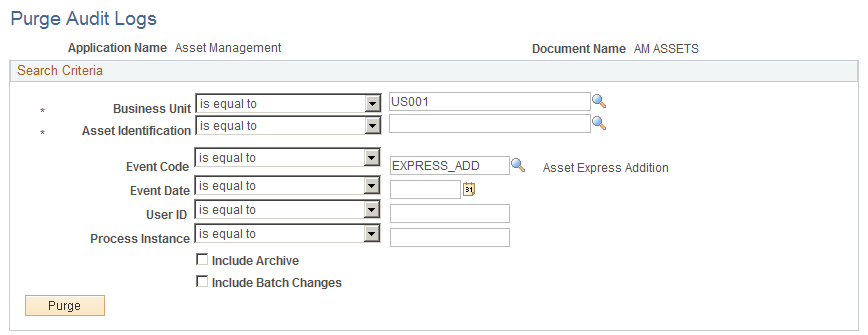 Purge Audit Logs page