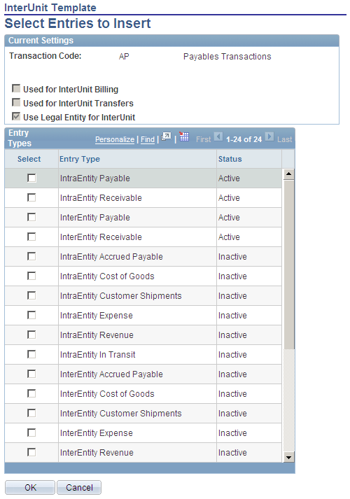 Select Entries to Insert page