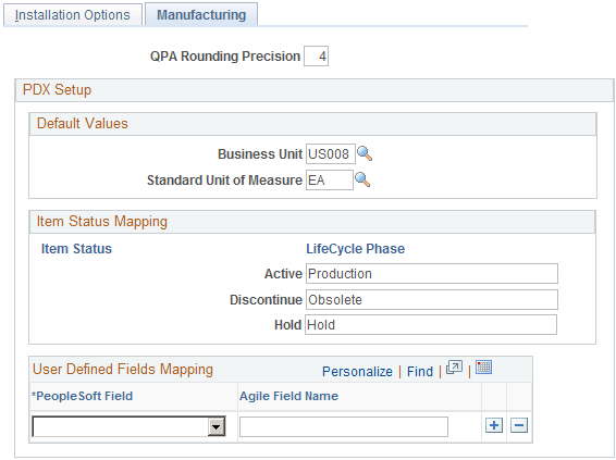 Installation Options - Manufacturing page