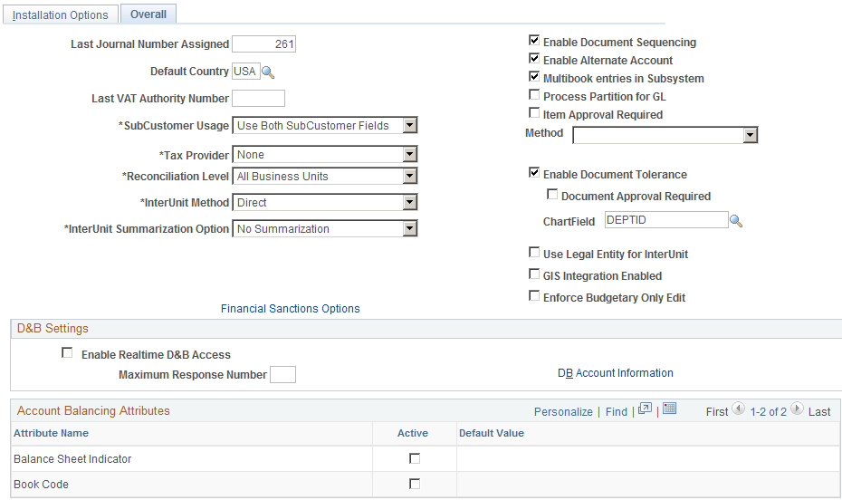 Installation Options - Overall page