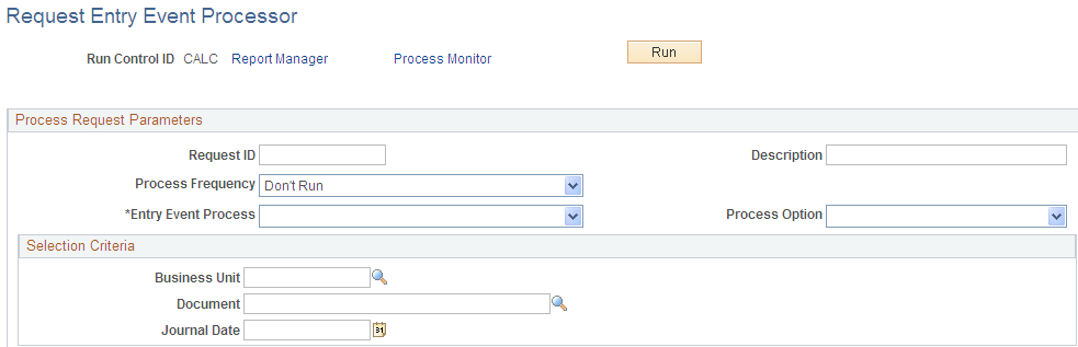 Request Entry Event Processor page