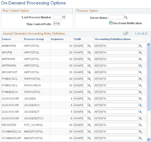 On-Demand Processing Options page