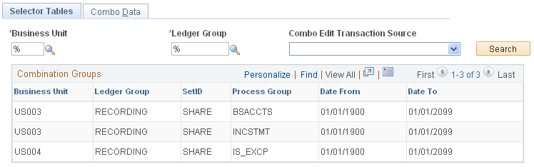 Selector Tables page