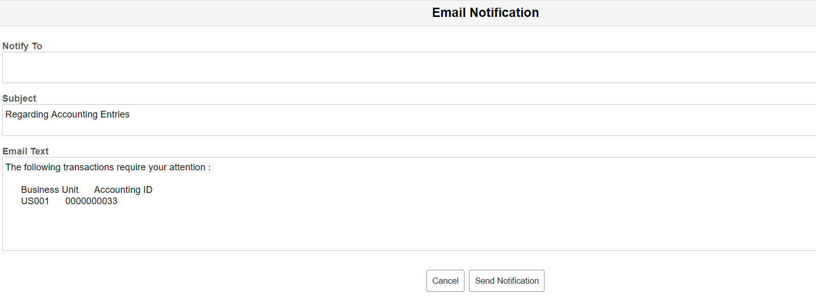 Email Notification Page