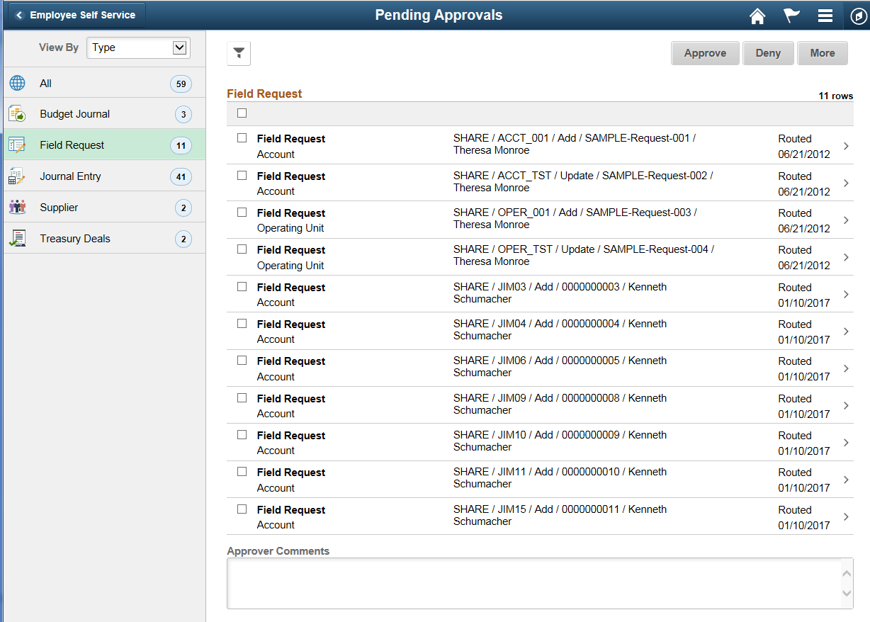 Pending Approvals - Field Request page (Fluid)