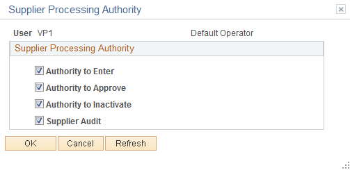 Procurement - Supplier Processing Authority Page