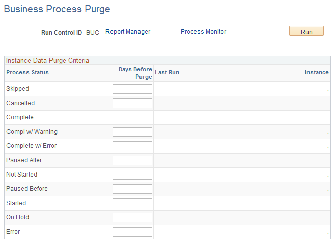 BPW Business Process Purge page