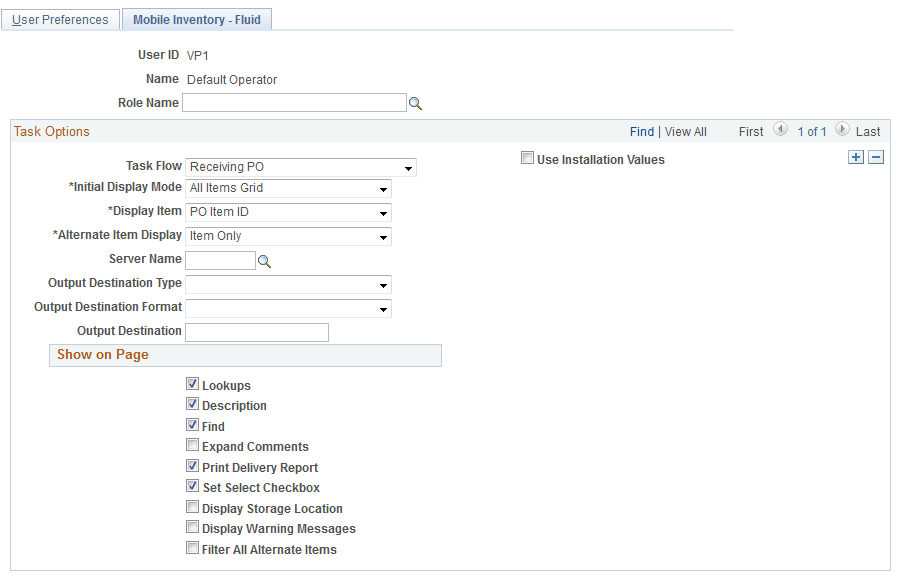 User Preferences Mobile Inventory Fluid Page