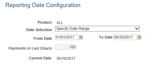 Reporting Date Configuration page