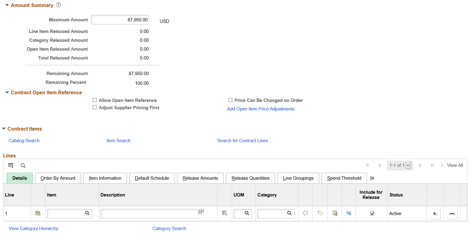 Contract Entry - Contract Page (Purchase Order) (2 of 3)