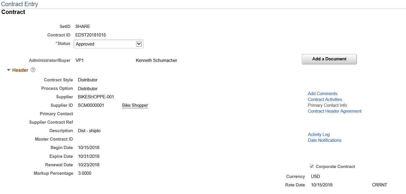 Contract Entry - Contract page (Distributor) 1 of 2