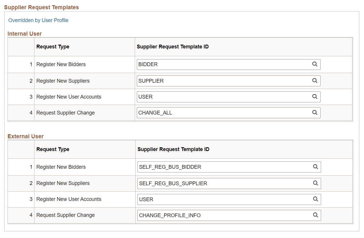 Supplier Request System Setup - General page (2 of 2)