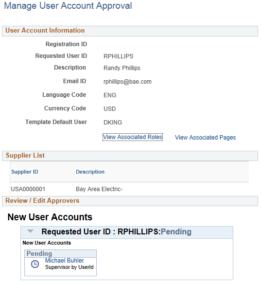 Manage User Account Approval detail page