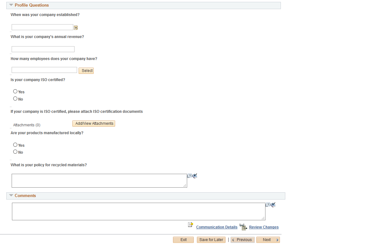 Supplier Change Request: Company Profile page (3 of 3)