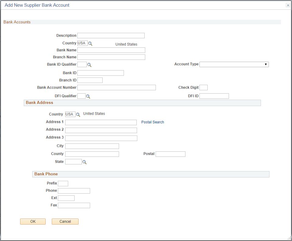 Payment Profile - Add New Supplier Bank Account page