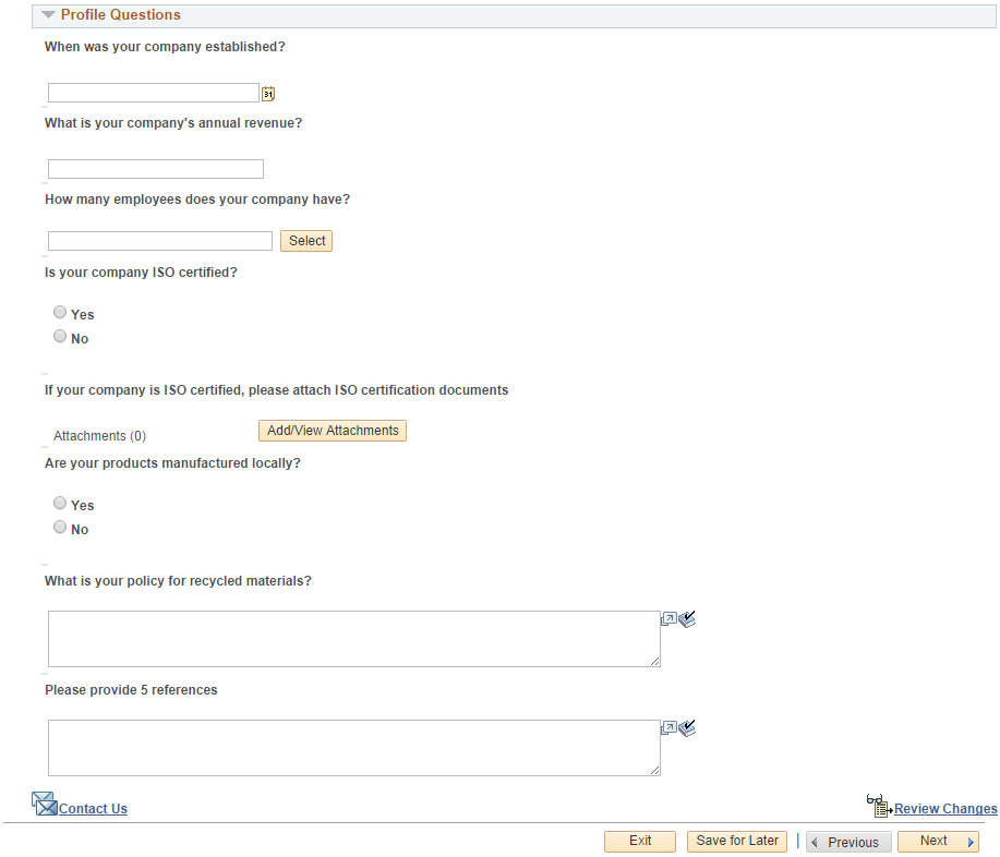 Supplier Change Request: Company Profile page (2 of 3)
