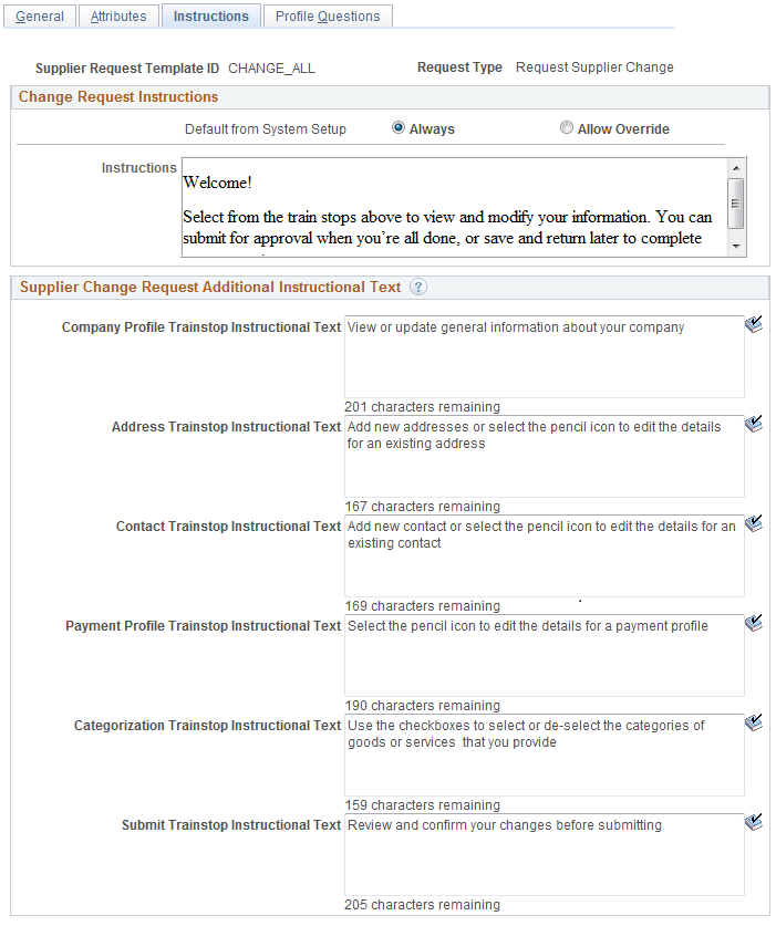 Supplier Request Templates - Instructions page (Supplier Change Request)