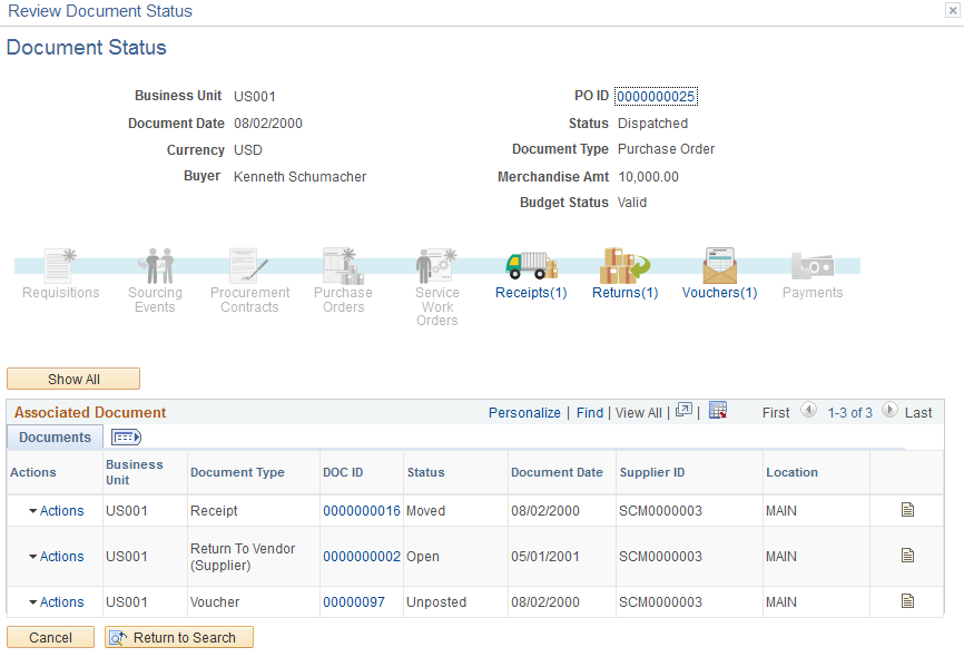 Review Document Status page