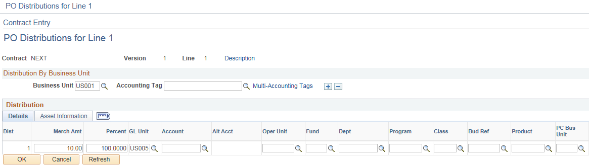 PO Distribution line page