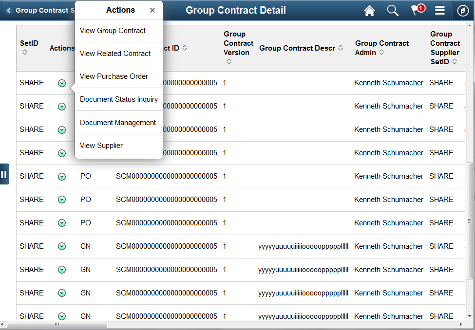 Group Contract Details - Detailed View page