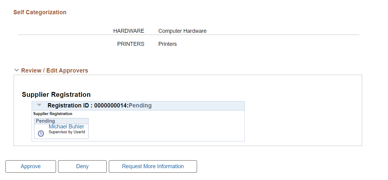 Manage Request Approval page, 2 of 2 (supplier registration detail)