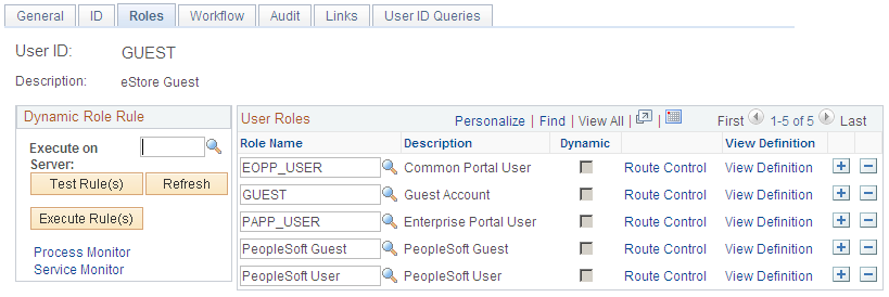Example of the User Profiles - Roles page