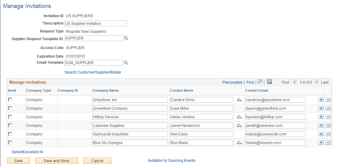 Manage Invitations page