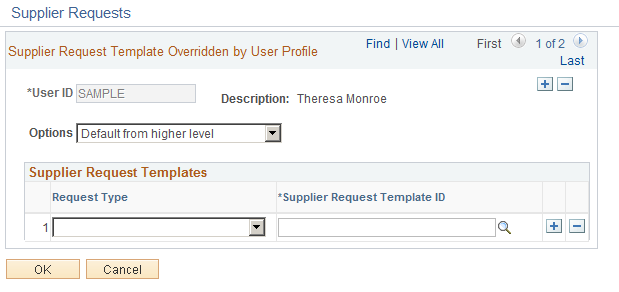 Supplier Request Template Overridden by User Profile page