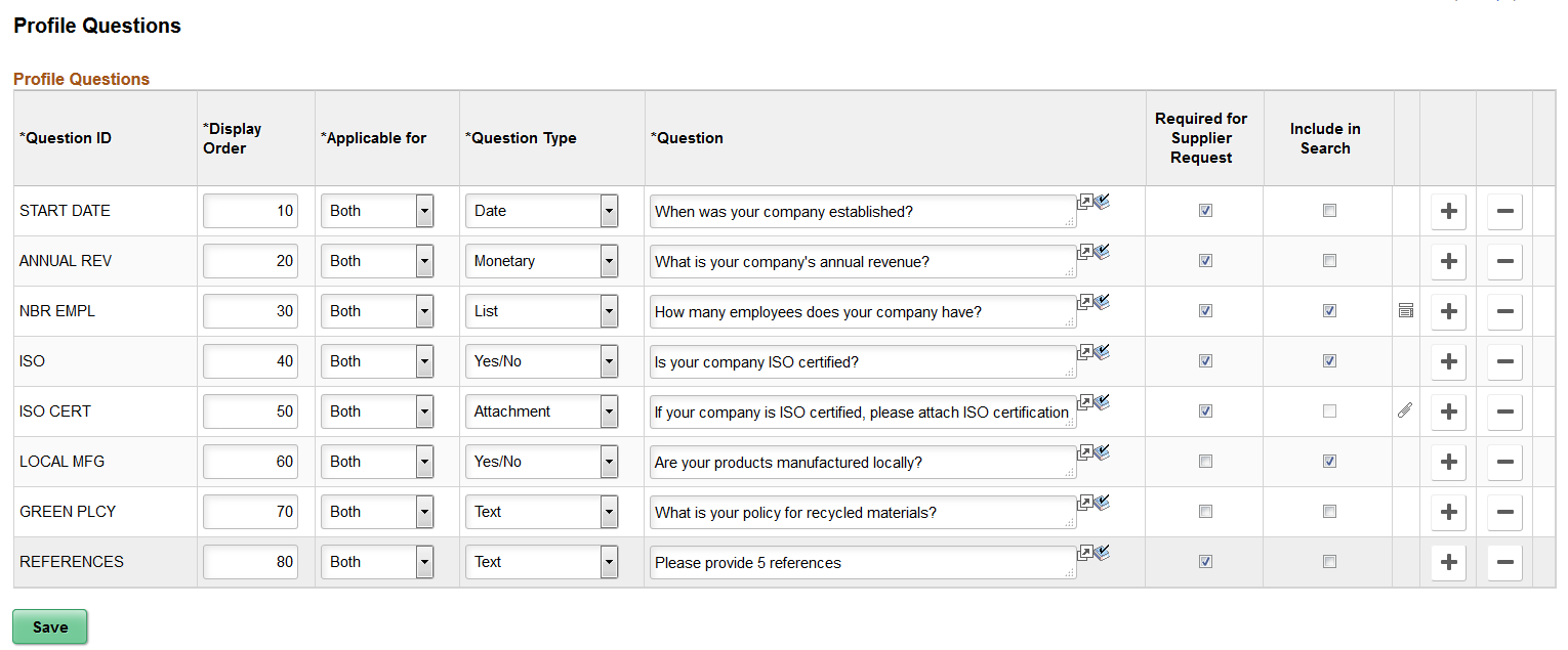 Profile Questions page