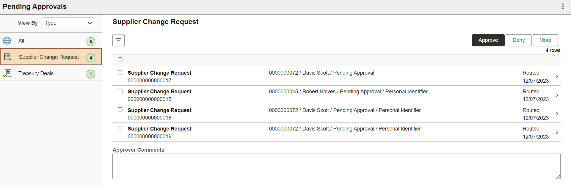 Pending Approvals Supplier Change Request