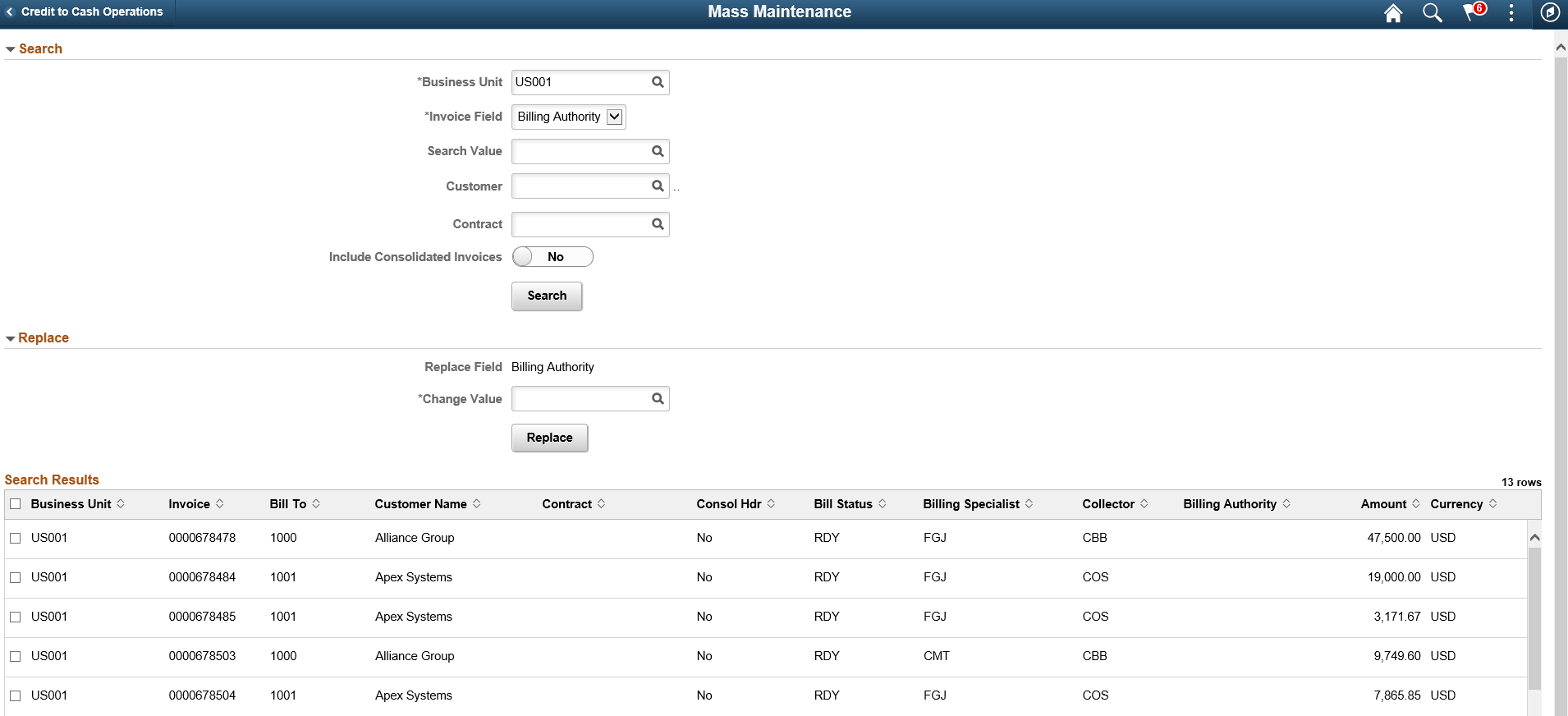 Mass Maintenance Page