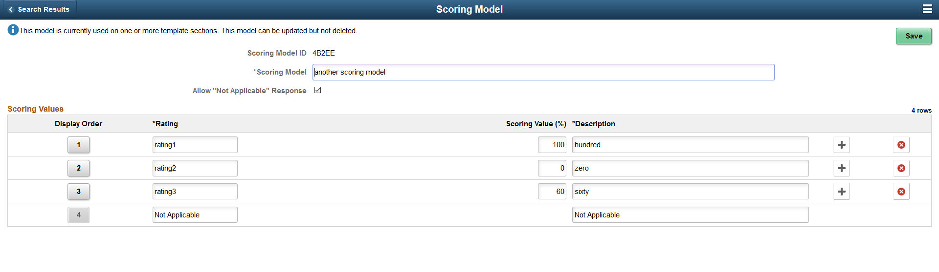 Scoring Model used on Template Sections