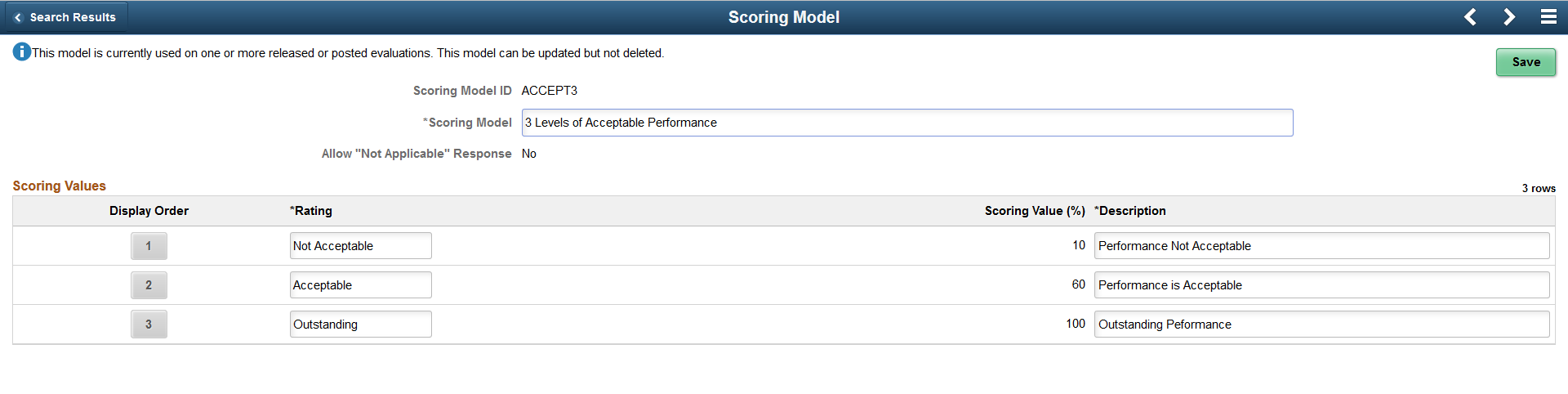 Scoring Model Page