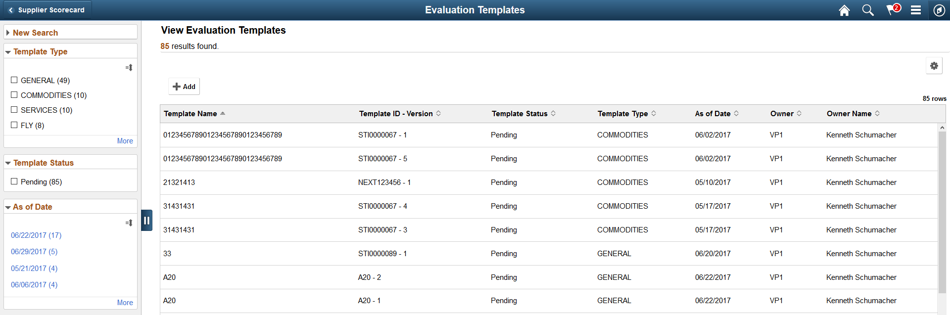 Evaluation Templates page