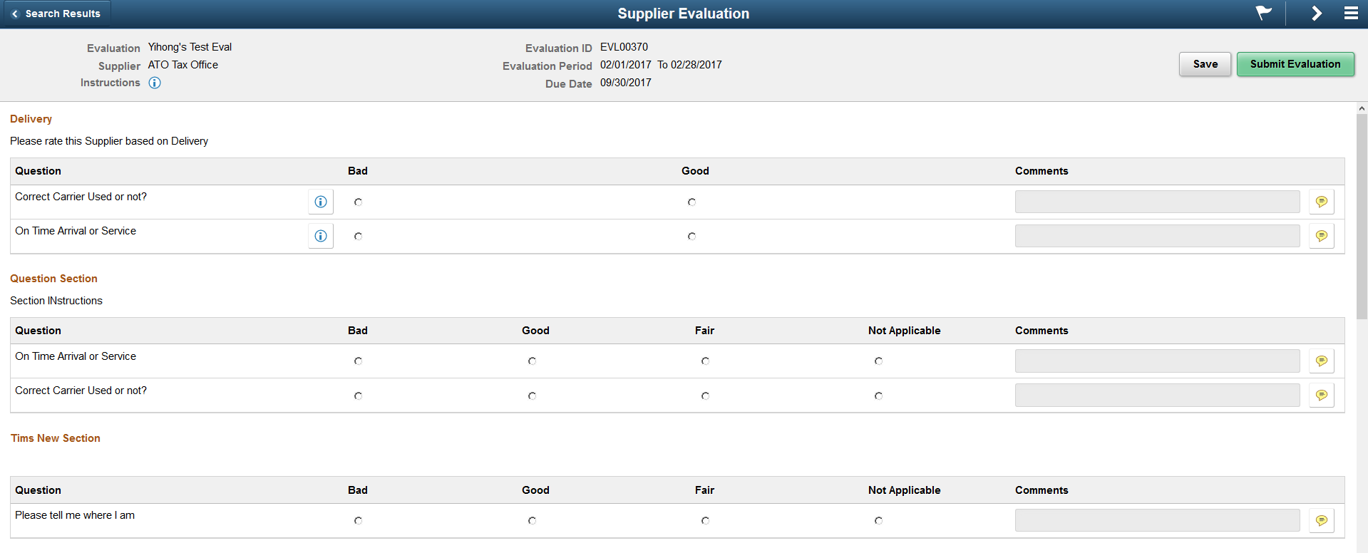 Evaluation form