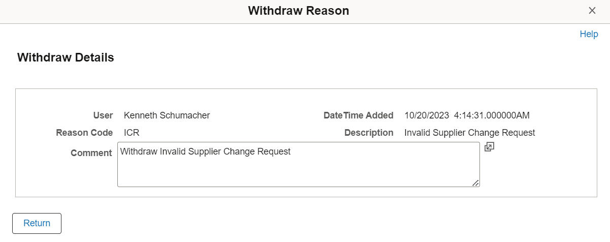 Supplier Change Request - Withdraw Reason