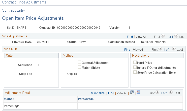 Open Item Price Adjustments page