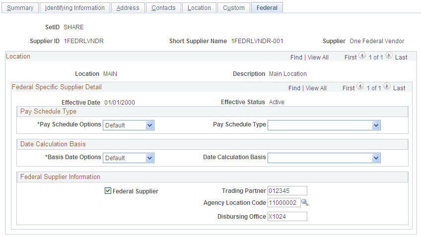 Supplier Information - Federal page